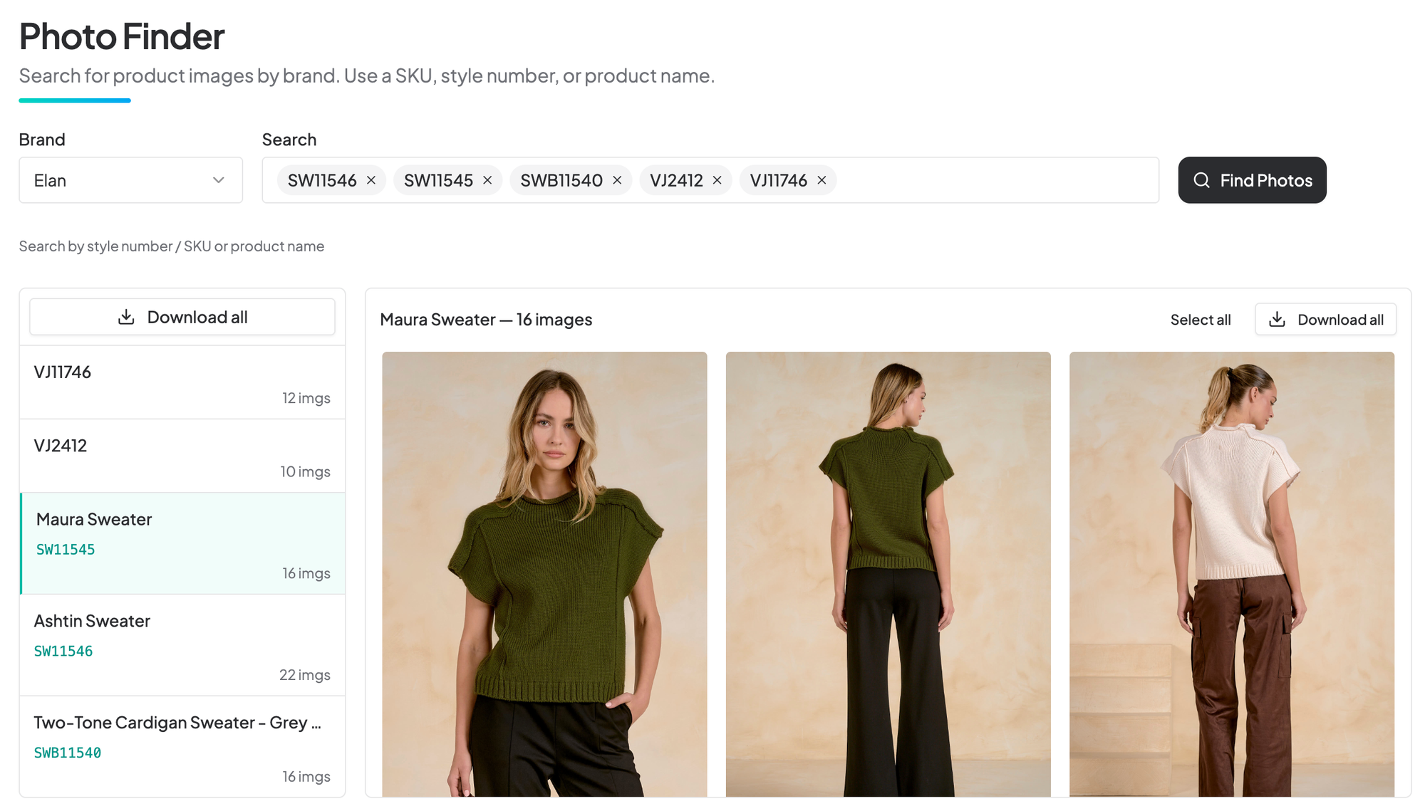 Photo Finder searching Elan product images by SKU