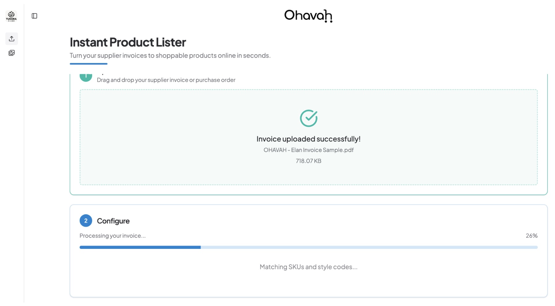 Elan invoice processed by Ohavah into product data
