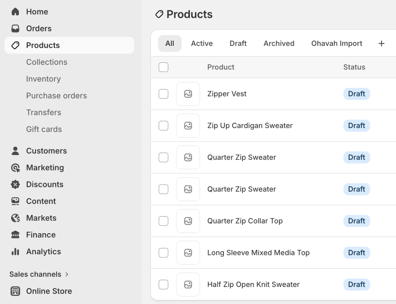Elan products imported into Shopify